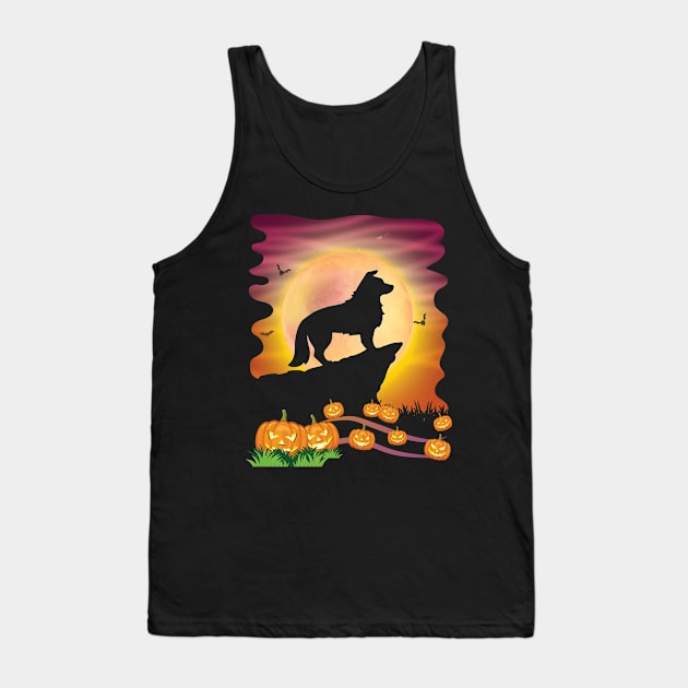 Boder Collie Dog On Mountain & Moon Pumpkins Bat Halloween Tank Top by Cowan79